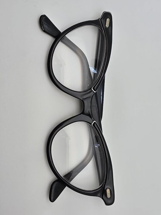 Vintage Gloss Black White Cat Eye Eyeglasses Frame USA 44-20-128 main image 8